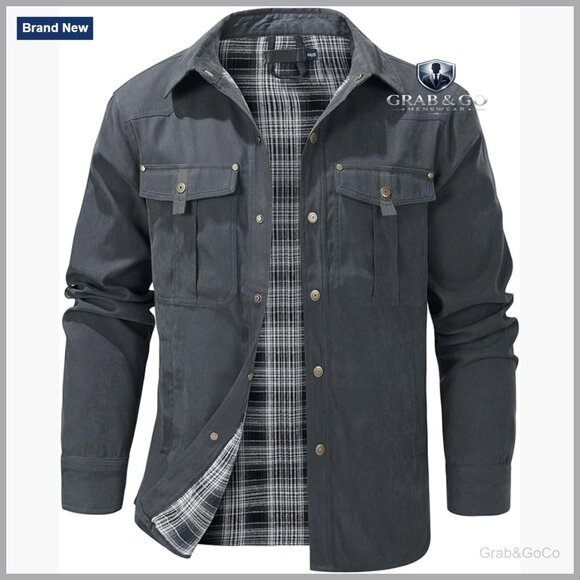 Other - Men's Flannel Lined Shirt Jacket Snap Button Western Rugged Outdoor